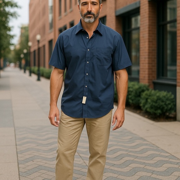 Pierre Cardin Blue Casual Button Down Shirt with Short Sleeves - Picture 1 of 6